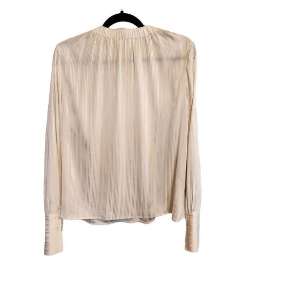 FRAME- Women’s Shirred Silk Neck-Tie Blouse in Off White, Size Large - Picture 7 of 13